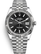 Rolex Datejust 41 black dial, a fluted 18kt white gold bezel, and a stainless steel Jubilee bracelet with box men