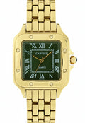 This is a gold-tone Cartier Panthère watch with a green dial and diamond accents W