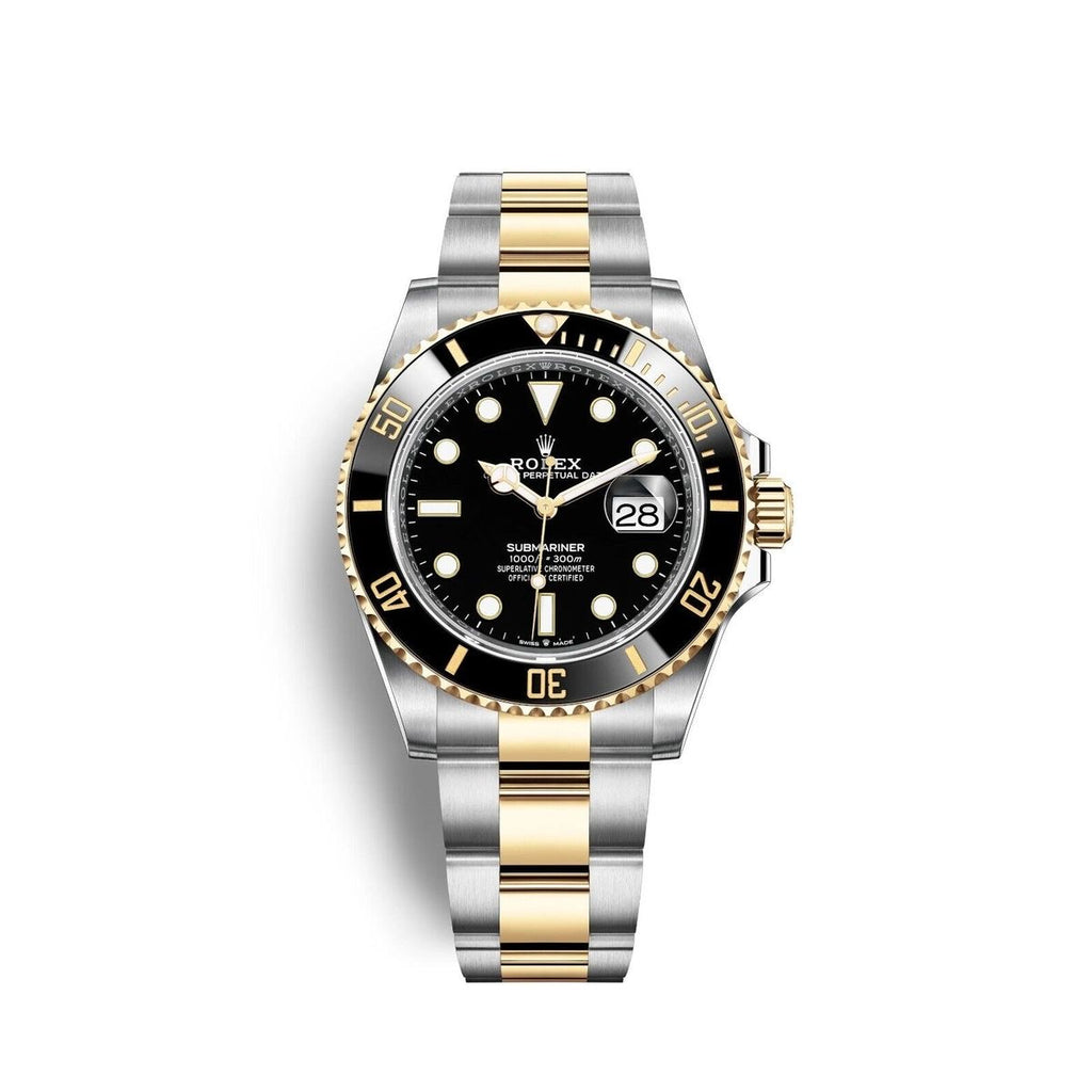 Rolex Submariner Date, featuring a 40mm stainless steel and 18k yellow gold with box men