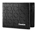 Calvin Klein features an all-over embossed CK monogram pattern on smooth black leather