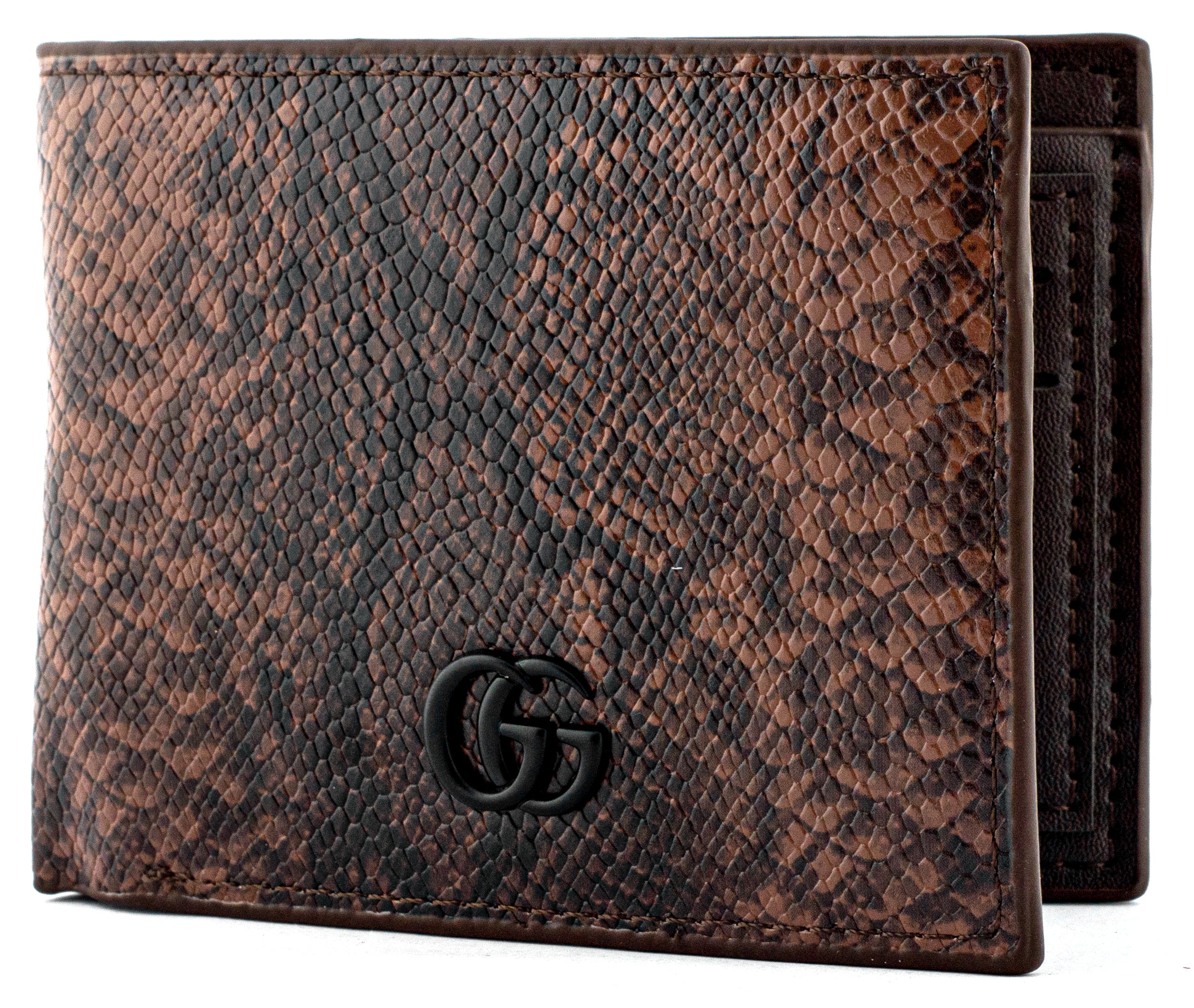 GUCCI features a premium snake-pattern leather design in rich brown