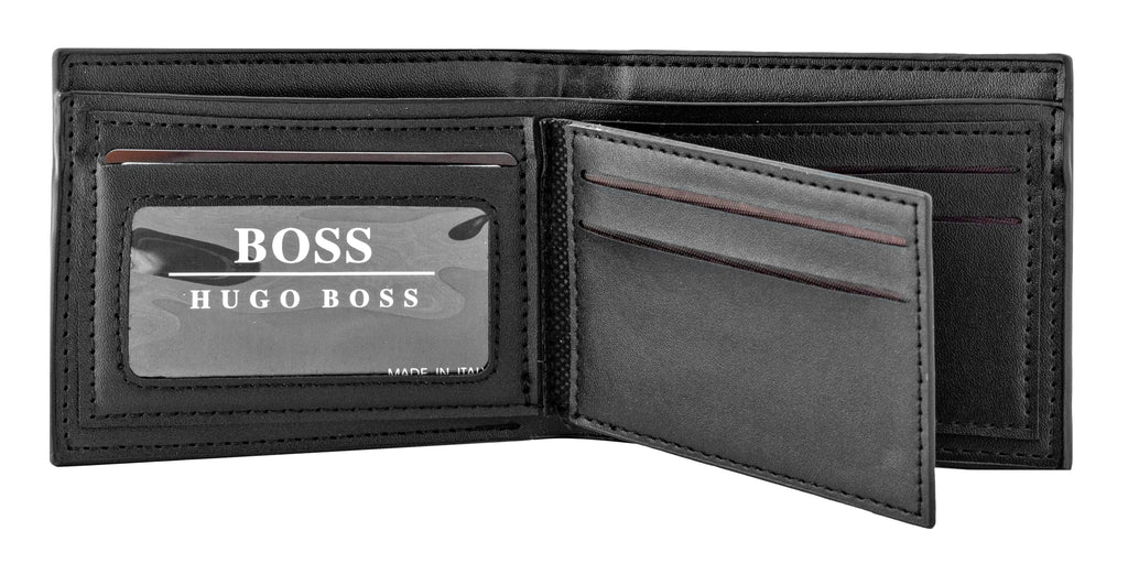 BOSS men's leather wallet features a refined textured black