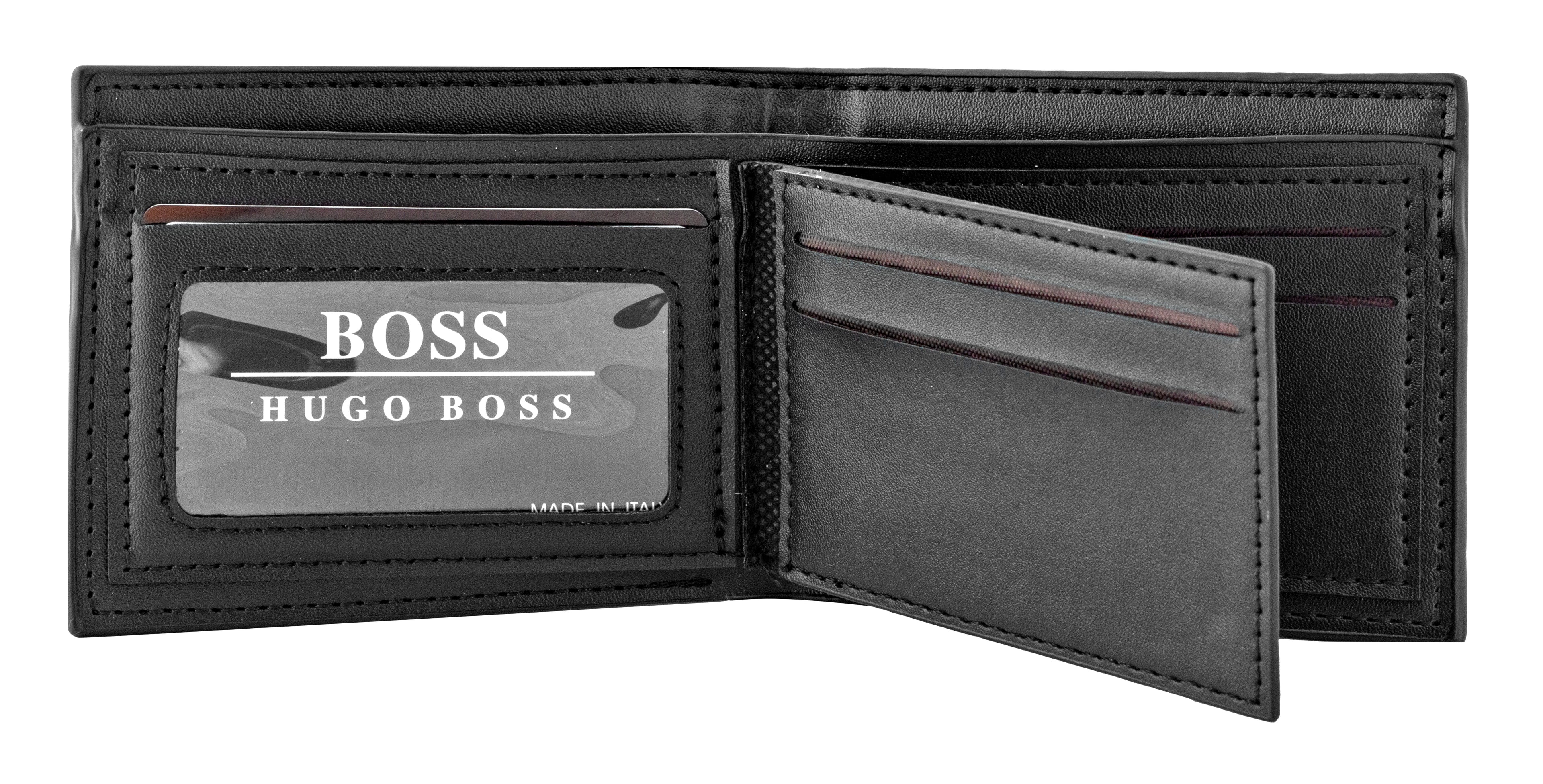 BOSS men's leather wallet features a refined textured black