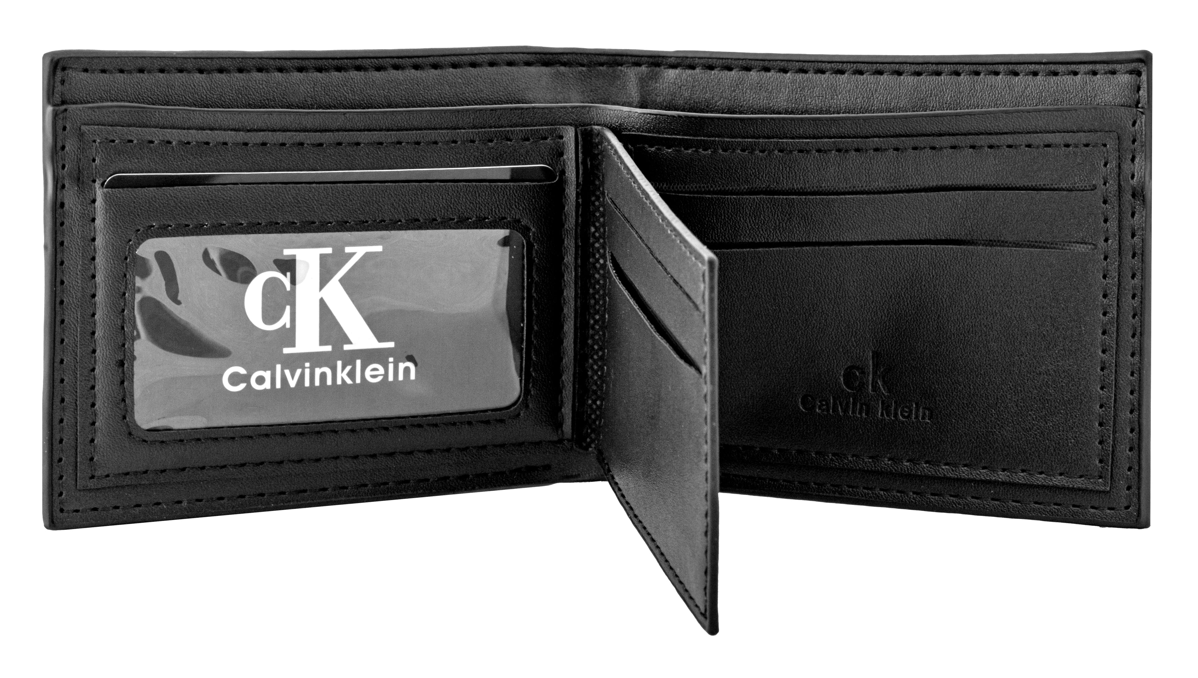 Calvin Klein features a premium black leather