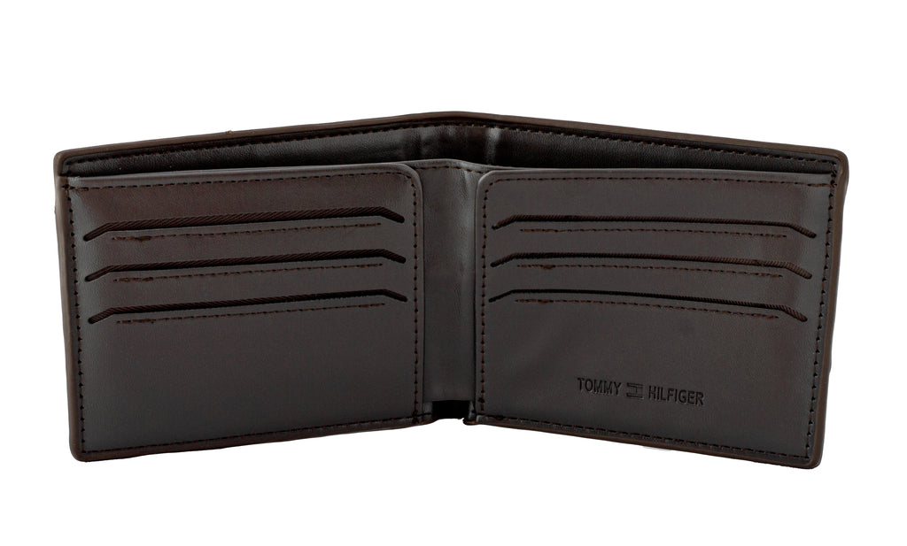 wallet features a rich brown leather