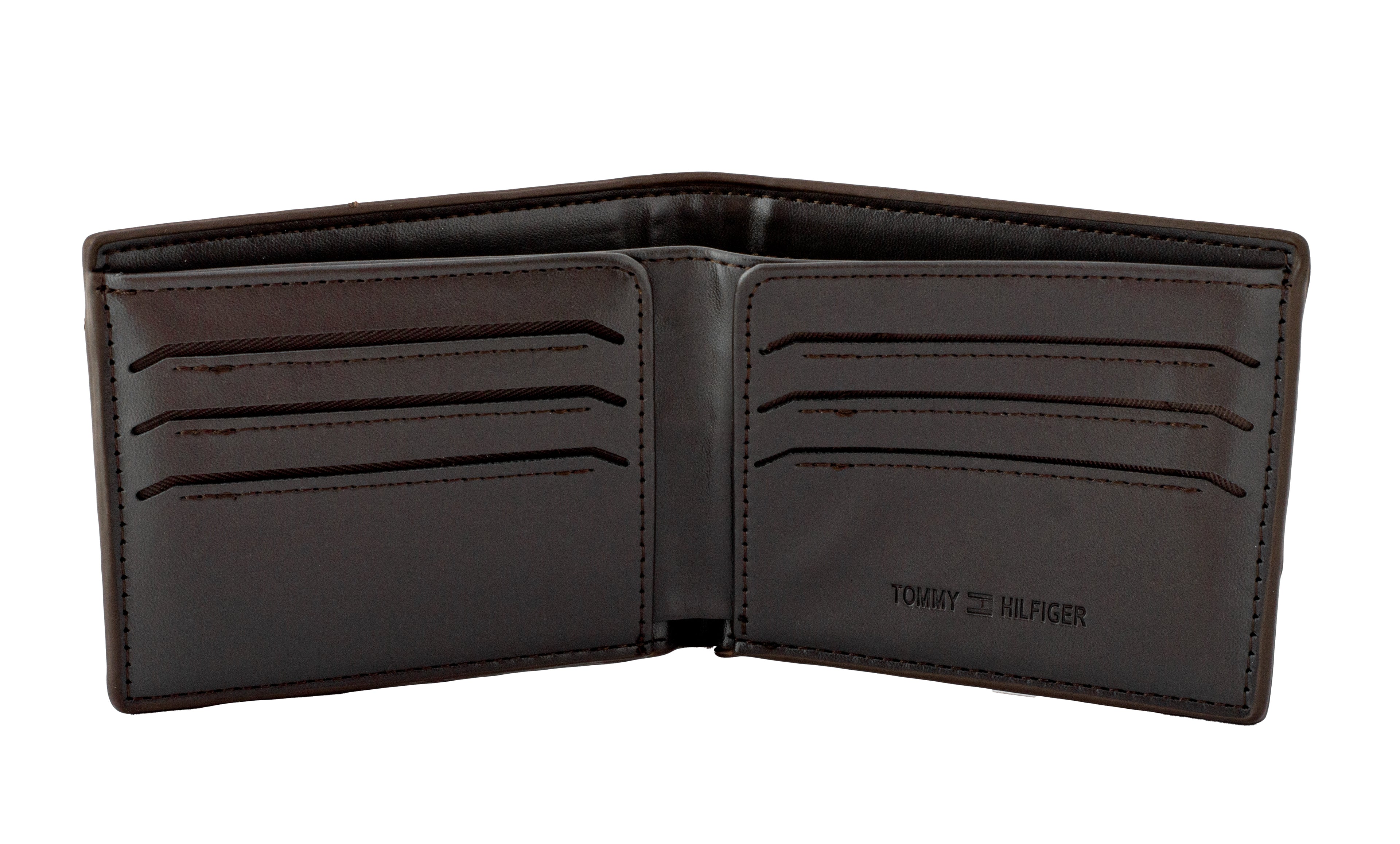 wallet features a rich brown leather