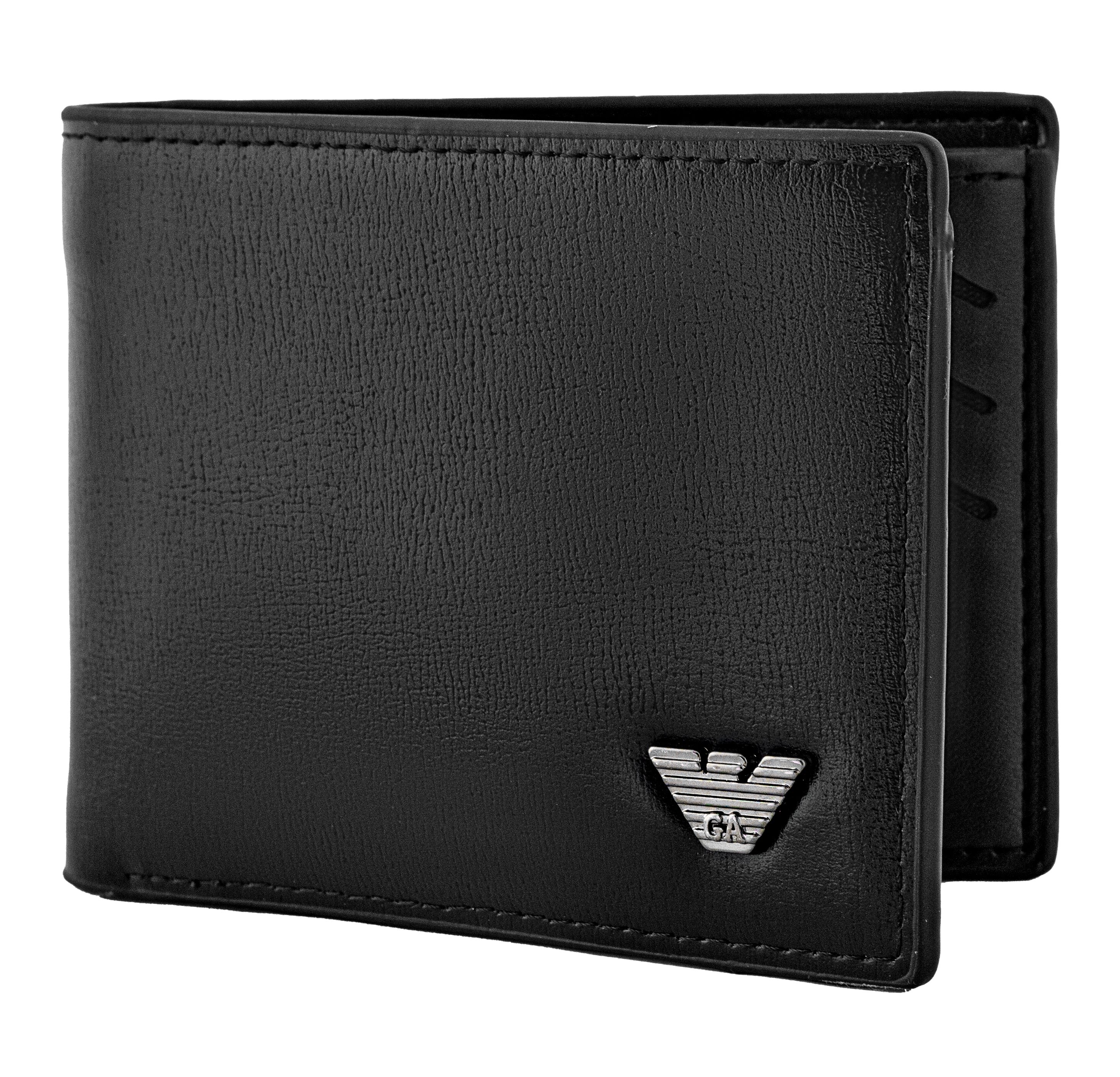 Emporio Armani features a sleek smooth black leather