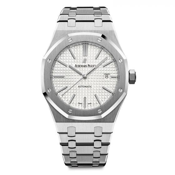 Audemars Piguet Royal Oak Selfwinding 39mm in stainless steel with a white tapisserie dial with box men