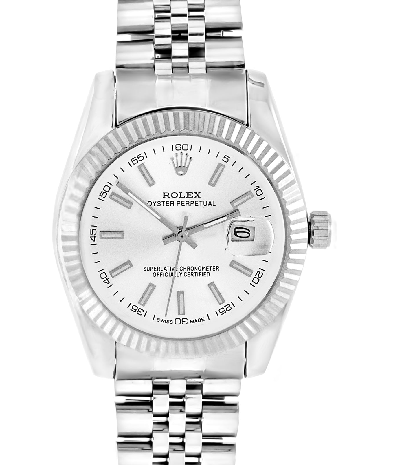 R Oyster Perpetual – Silver Dial with Fluted Bezel